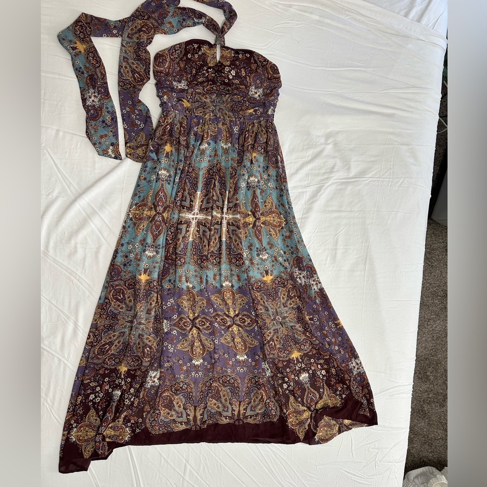 NWOT Lovestitch Bohemian Blue and Purple Maxi Halter Dress